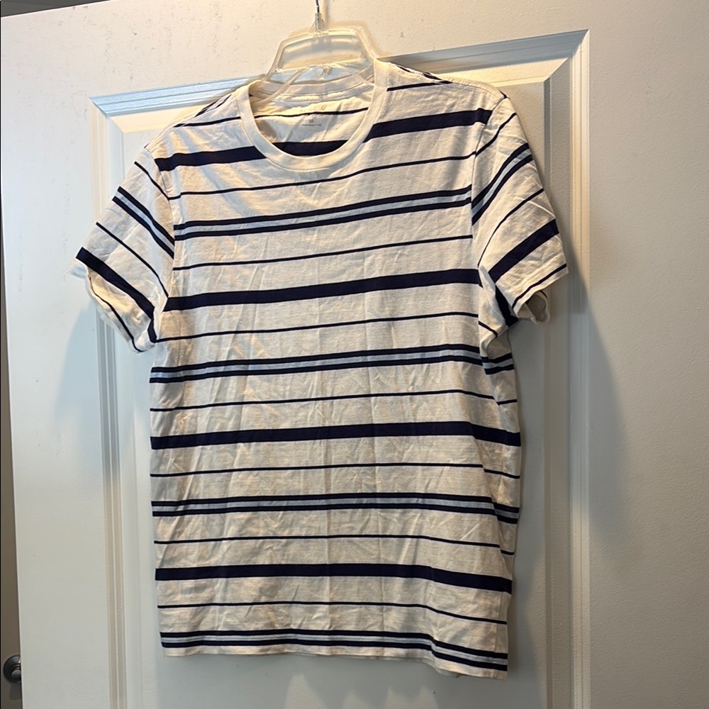 J. Crew White and Blue Striped Short Sleeve Tee